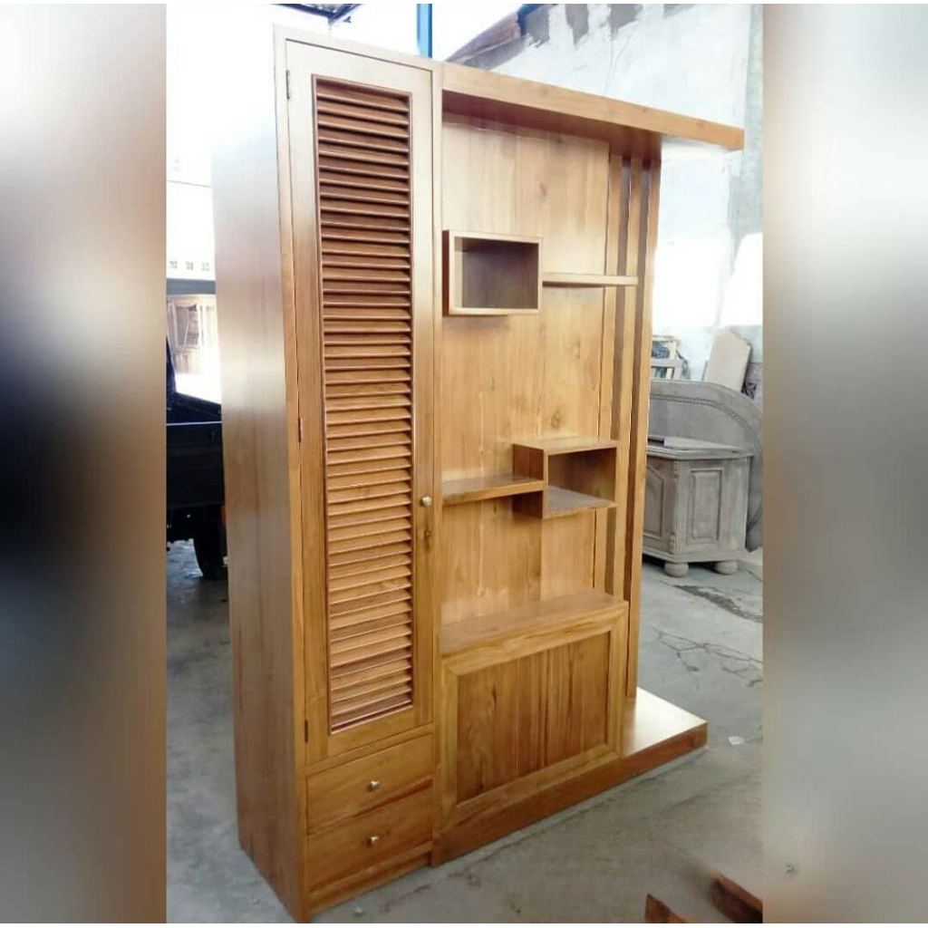 bufet partisi jari-jari ukuran 160x200, bufet penyekat ruangan 2 muka minimalis