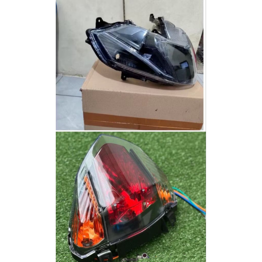 Paket Reflektor Lampu Depan Mio M3 Plus Lampu Stop Belakang Mio M3 Custom Hitam Oranye komplit
