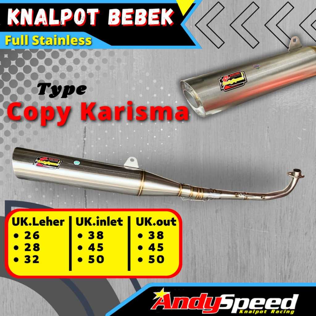KNALPOT BEBEK STANDAR RACING KHARISMA FULL STAINLESS MERK ANDY SPEED