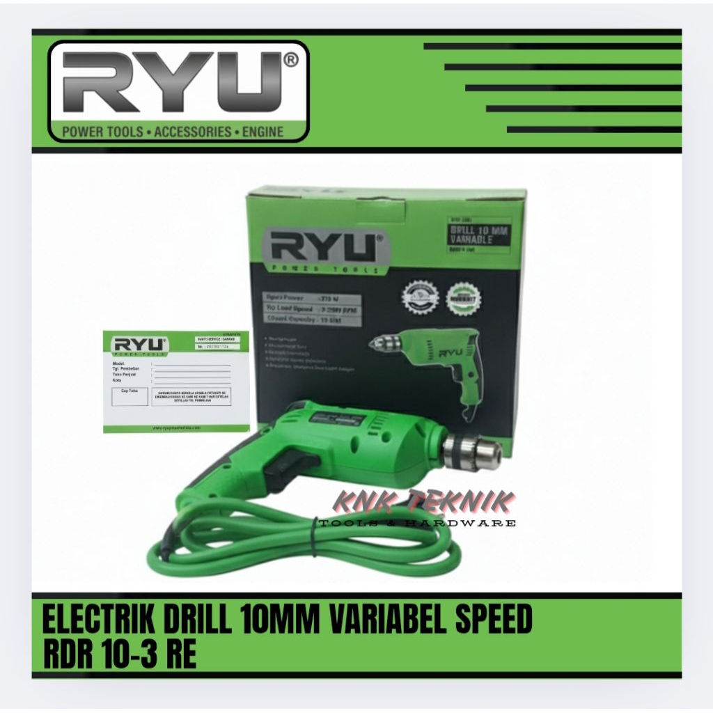 Electrik Drill Bor Listrik Variabel Speed Bolak Balik RDR10-3 Ryu