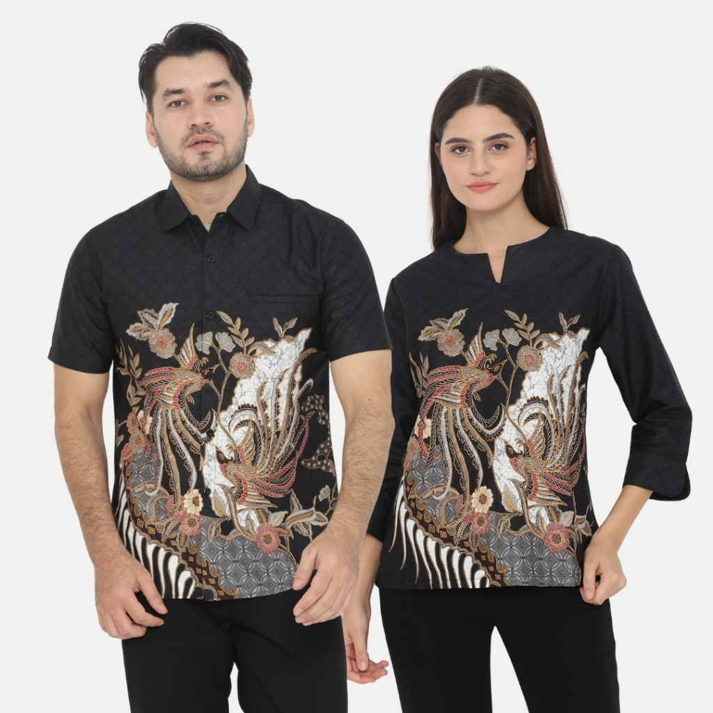 Dancus Batik Couple Atasan Batik Pria dan Wanita Warna Hitam OLR323