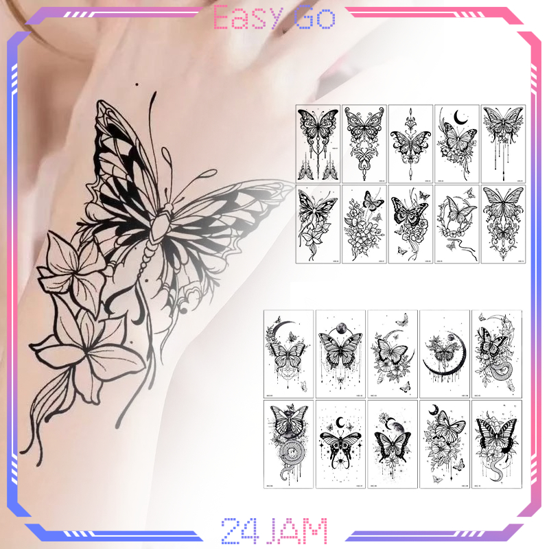 10pcs Tato Kupu-Kupu Tahan Air Tato Temporer Stiker Tato Tato Butterfly Tahan Lama Tato Renda Tato S
