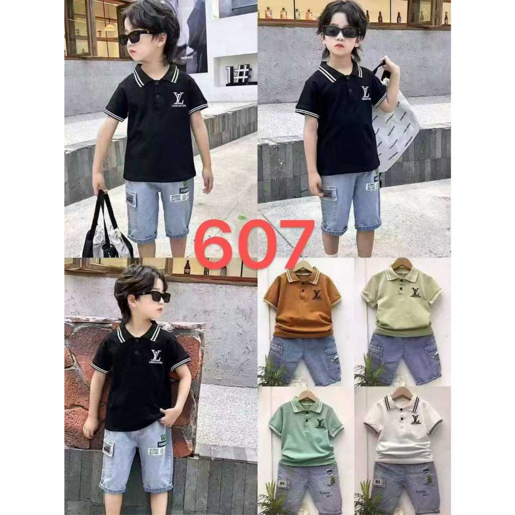 LS Kids | Grosir | #88-607 Setelan anak laki-laki celana pendek jeans dengan atasan kaos polo | 3-7 