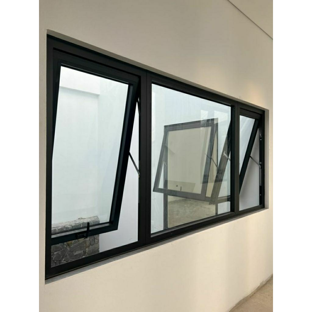 kusen jendela jungkit CASEMENT & kombinasi kaca mati aluminium