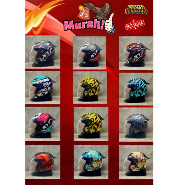 KYT DJ MARU ALL MOTIF KACA BENING FREE SPOILER 2D - HELM HALF FACE KYT ORIGINAL DOT SNI UNTUK REMAJA