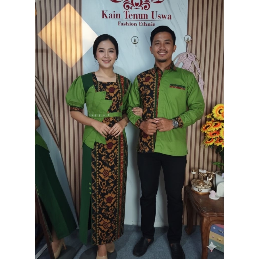 couple keluarga afizah etnik warna hijau