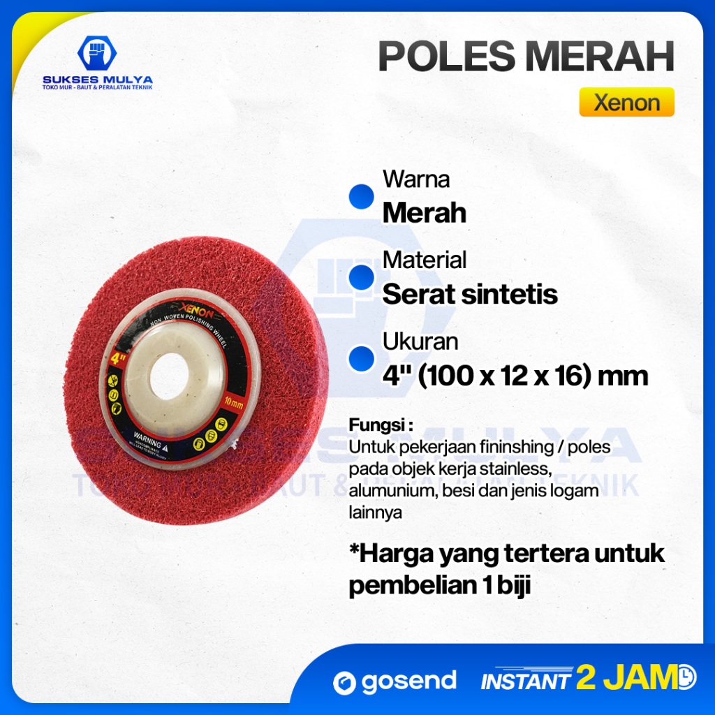 NON WOVEN Polishing Wheel XENON 4 in Merah - Wheel Polish 4in - Mata Gerinda Poles Grinda NonWoven