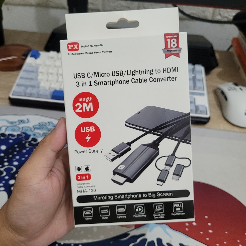 PX MHA-130 Kabel USB C/Micro USB/Lightning to HDMI 3 in 1 Smartphone Cable Converter 1080p