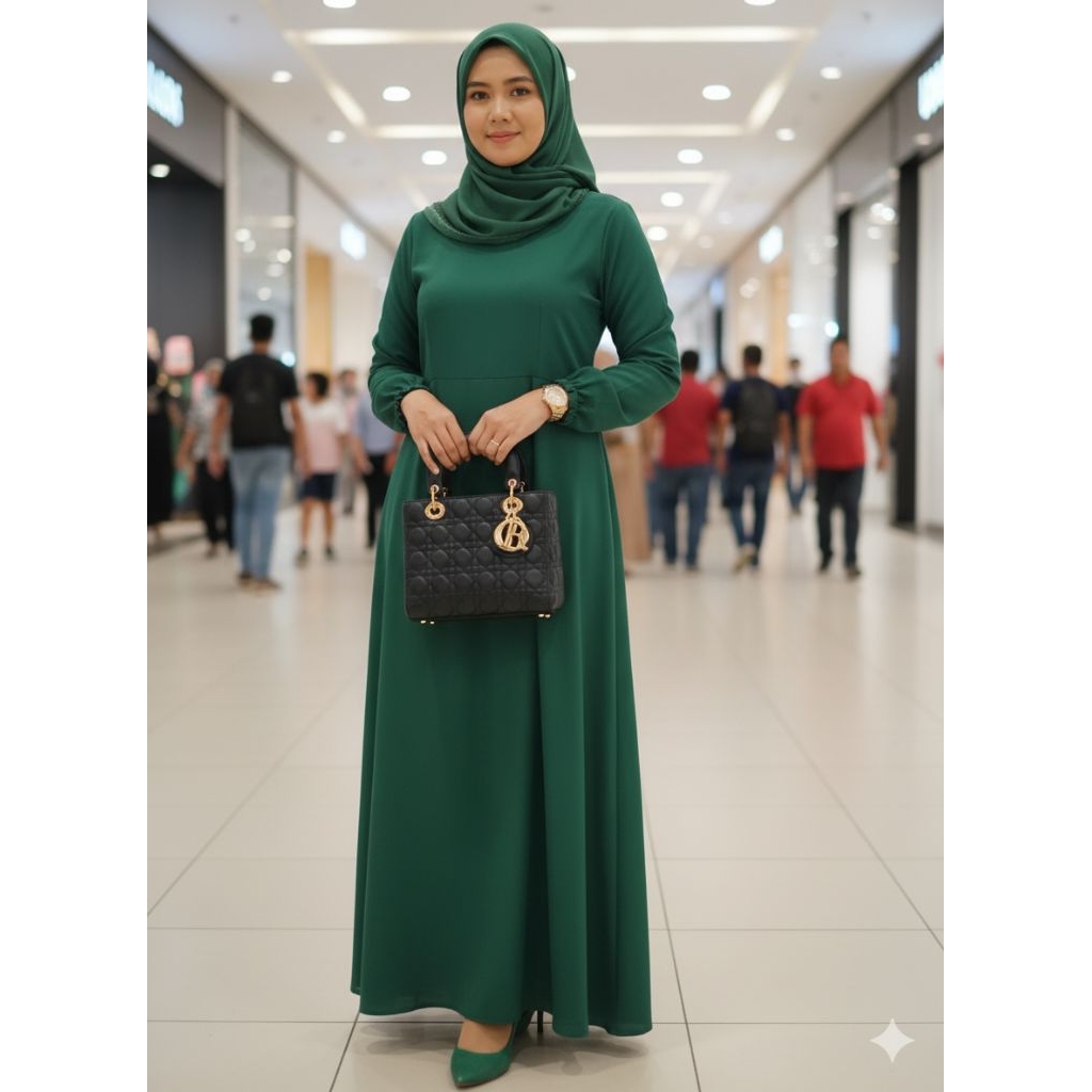 Gamis Jalillah, Warna hijau botol #Gamispremium #gamisbutik