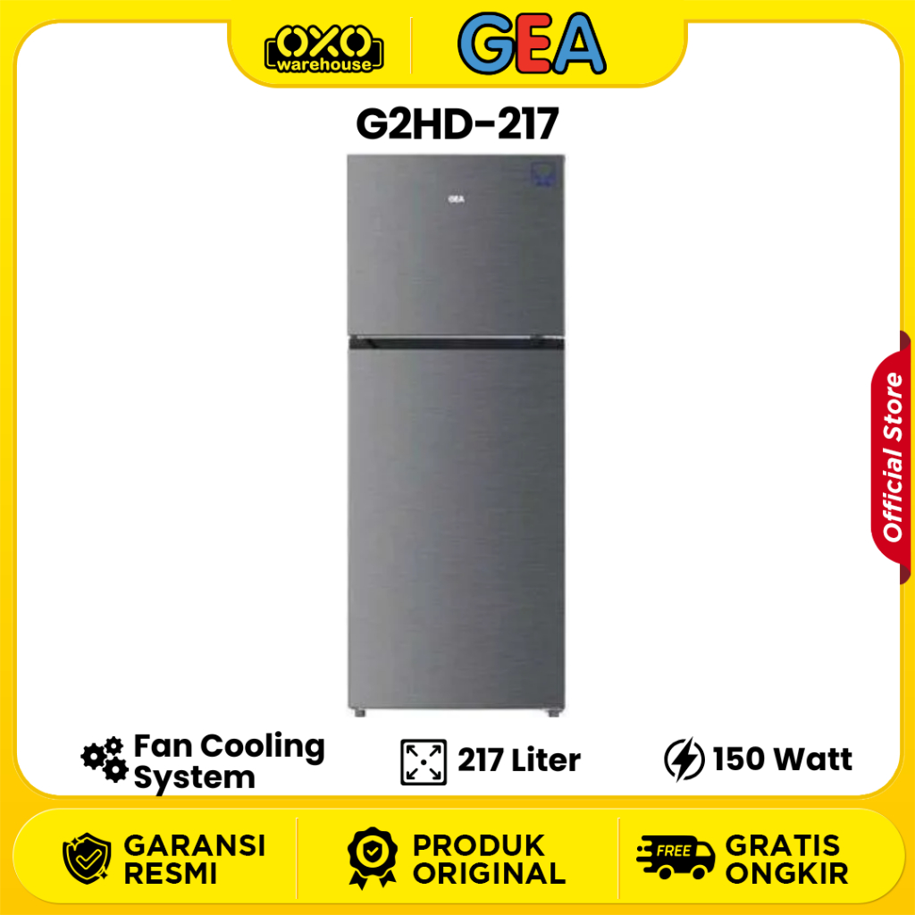 GEA Kulkas 2 Pintu G2HD-217 Kapasits 217 Liter No Frost System Door Low Watt Garansi Resmi