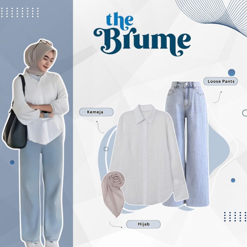 One Set Outfit Setelan Santai || Ootd Basic (Kemeja Polos, Celana denim, Hijab) OOTD Kece Kekinian -