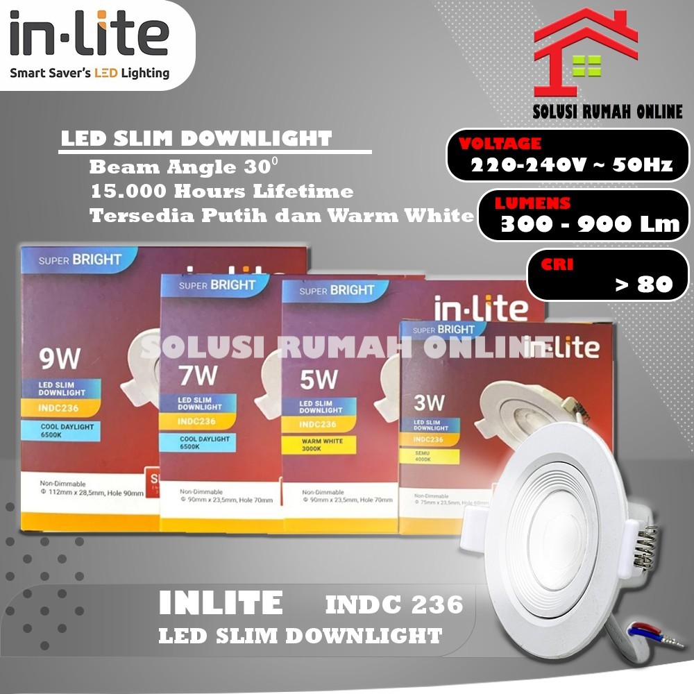 Lampu Slim Downlight LED INLITE INDC236 3W 5W 7W 9W/ Mini Downlight Spot Light IN-LITE