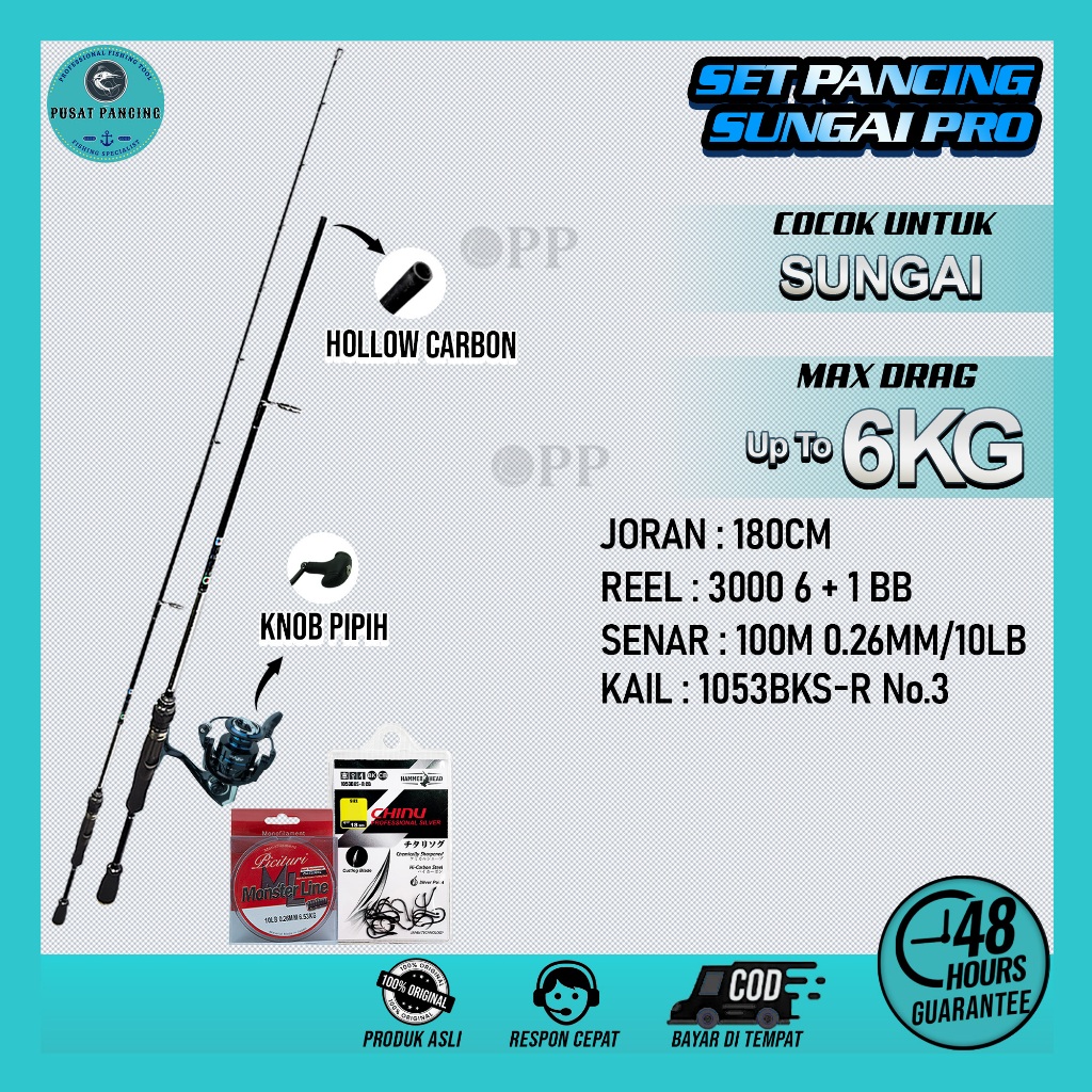 SET PANCING Lengkap Siap Mancing SET PANCING SUNGAI PRO Joran 180cm Carbon Extra Kuat Reel 3000 Powe