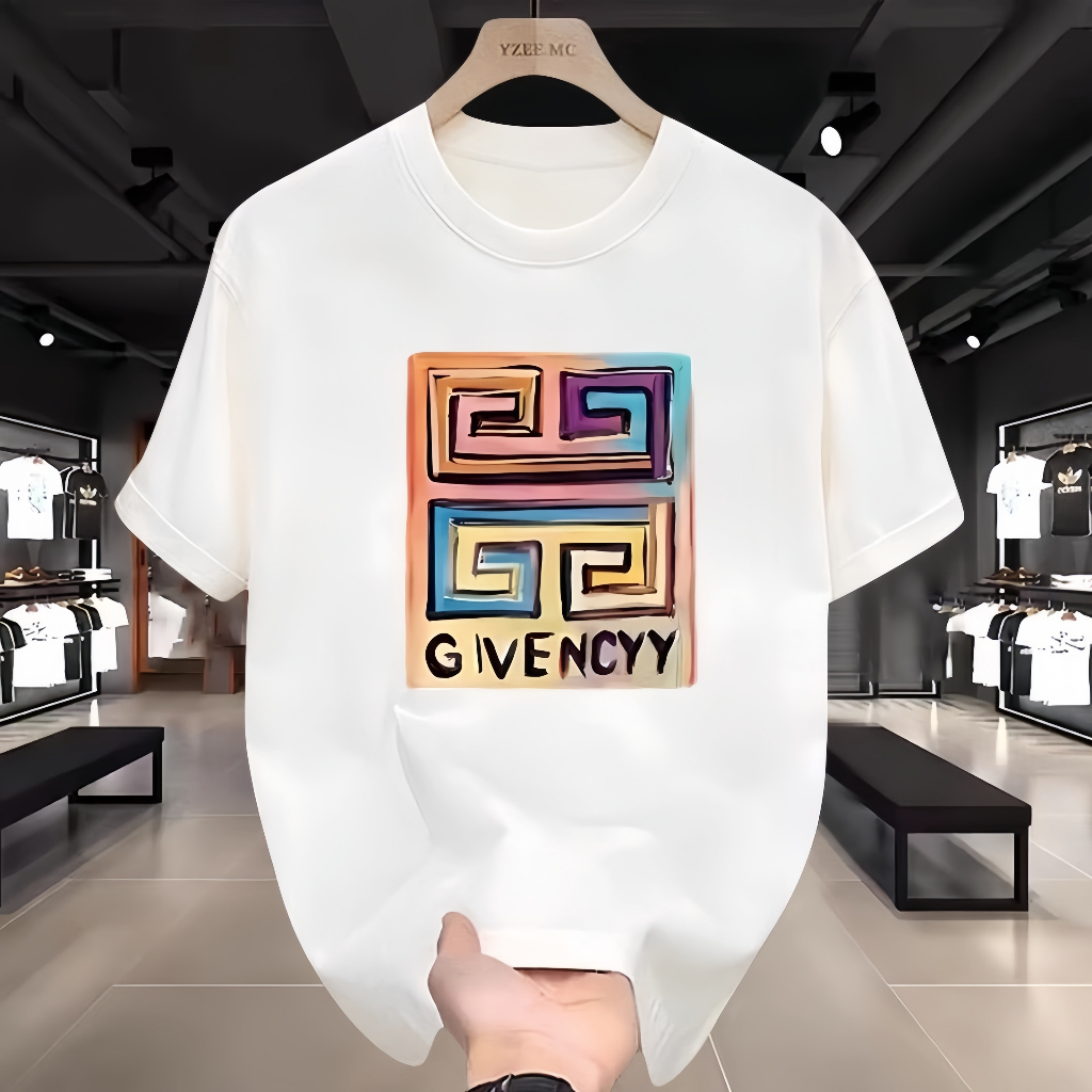 ✨COD✨Kaos lengan pendek 100% katun Givenchy, dengan corak bunga berbentuk logo Chanel, gaya ins, gay