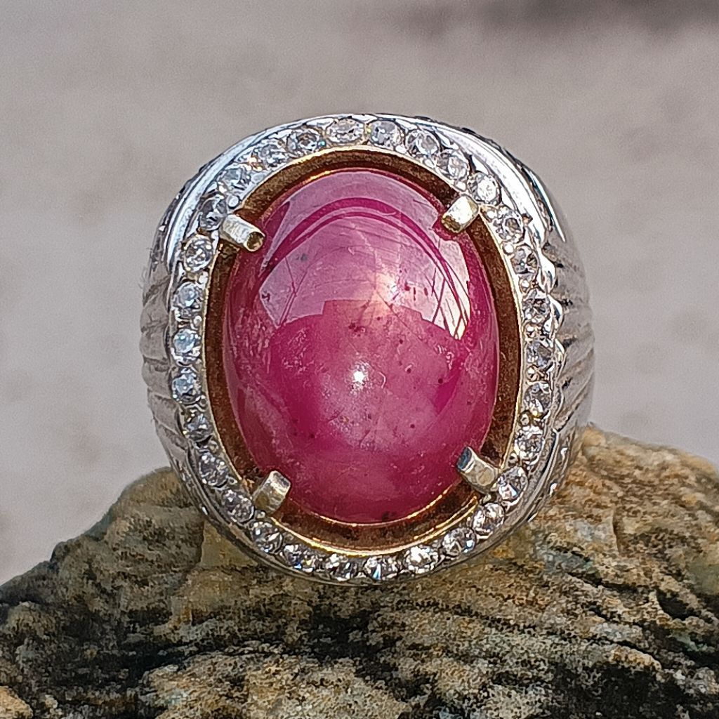 permata Ruby Star ring perak memo lab