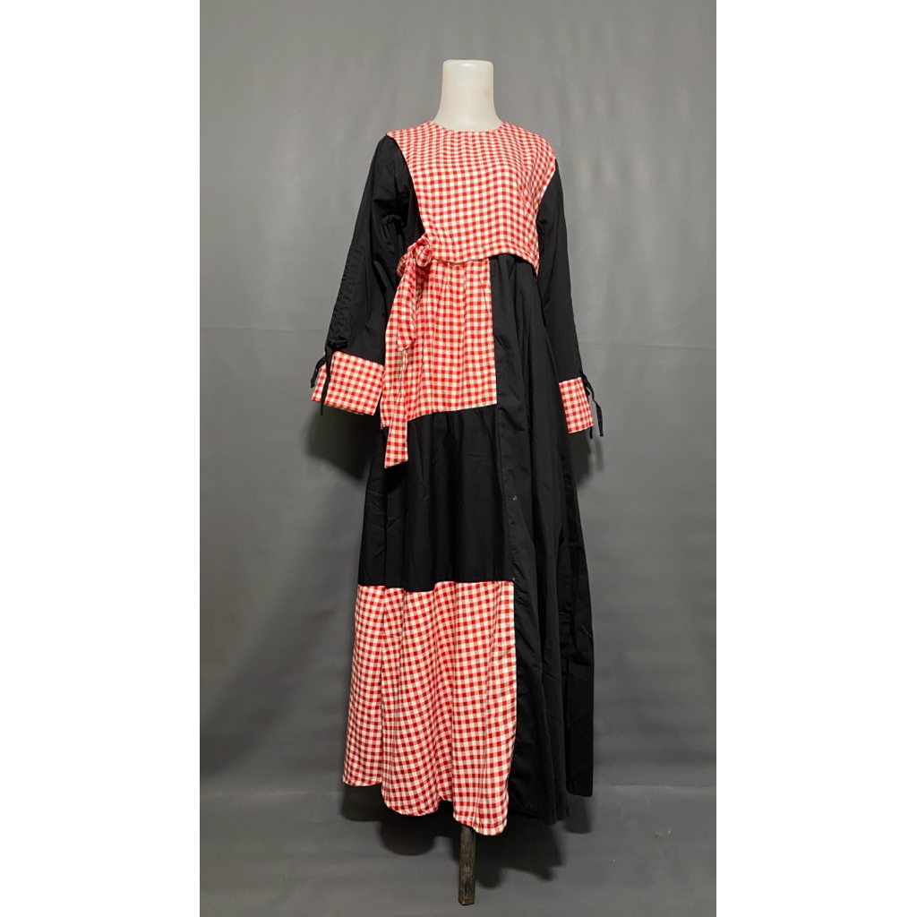 Gamis Motif Kotak-kotak Kecil Bahan Katun Casual Daily Nyaman Adem