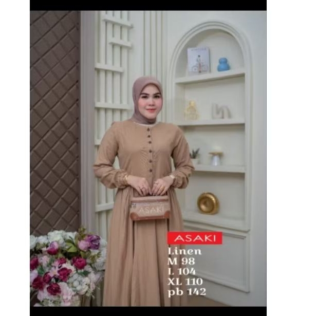 Gamis asaki linen import original - M