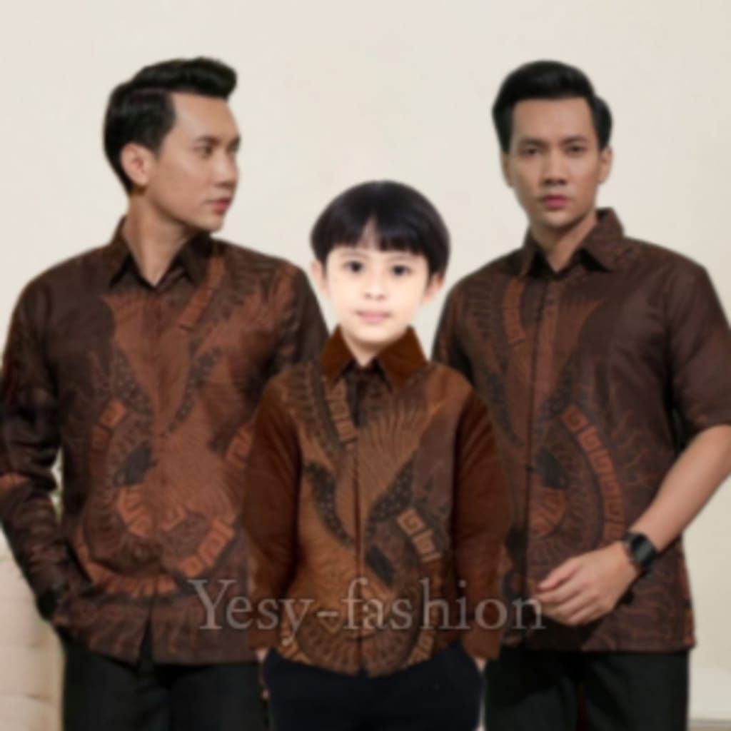 Baju couple warna coklat mahogany kemeja batik ayah dan anak warna coklat mahogany atasan pria dewas