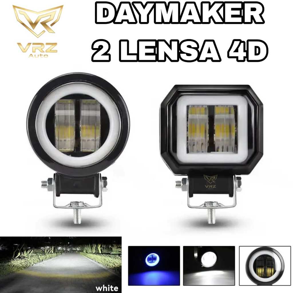 Lampu LED CWL Daymaker Mini 2 Mata 4D Bar CREE Tembak Sorot Depan Kedip Angel Devil Eye Lens Motor M