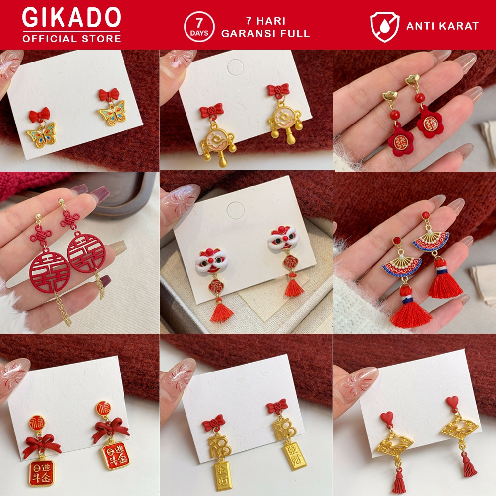 Gikado Anting Merah Imlek Keberuntungan Red Chinese New Year Earrings