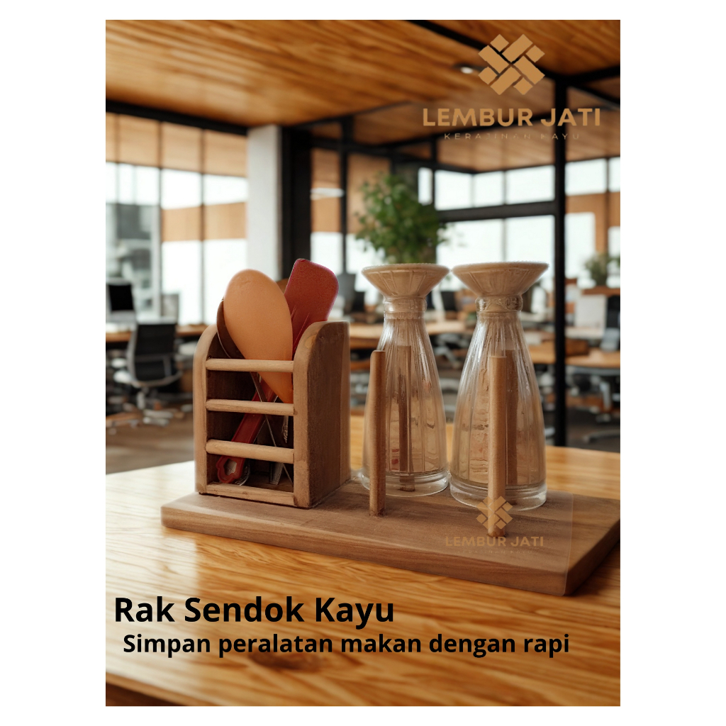 LEMBUR JATI KERAJINAN KAYU New Size Rak Kombinasi Multifungsi || Tempat sendok,gelas maupun Alat Tul