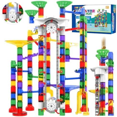 Big Motorized Marble Run - Construction Building Blocks Toys 220Pcs Marble Race Track with Elevator