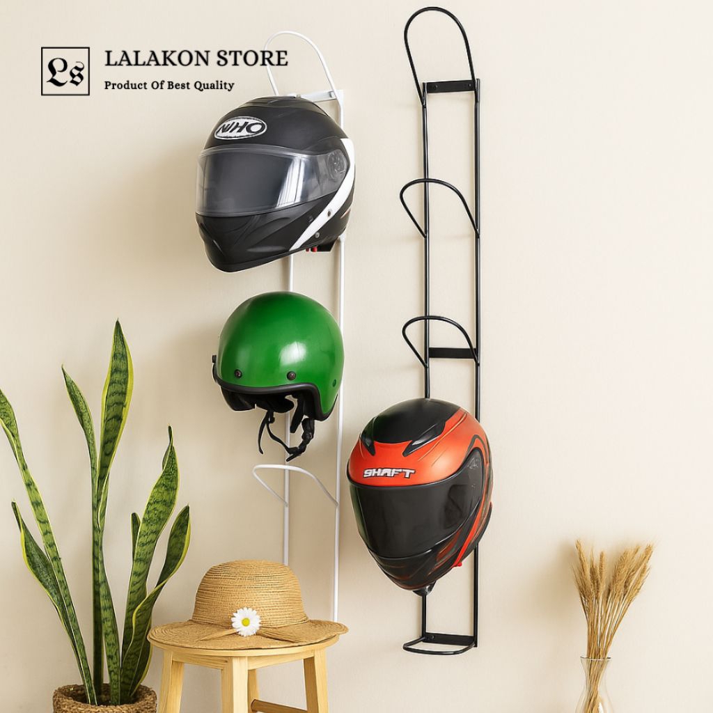 Rak Helm Besi 3 Susun / 5 Susun – Minimalis Warna Hitam & Putih – Tempat Gantung Helm Motor Rapi & K