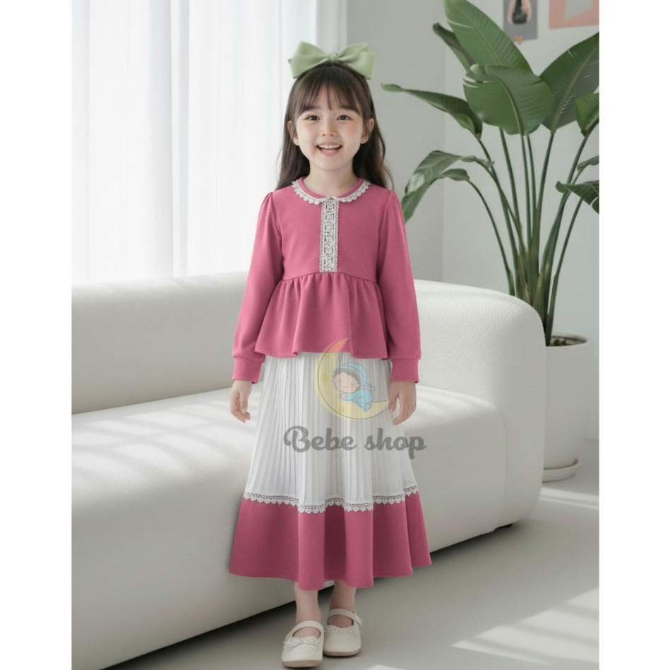 Setelan Muslim Anak Cewek Pakaian Anak Bj Syari Bisa Cod Hari Raya Celana 2In1 Baju Kurung Dres Leba