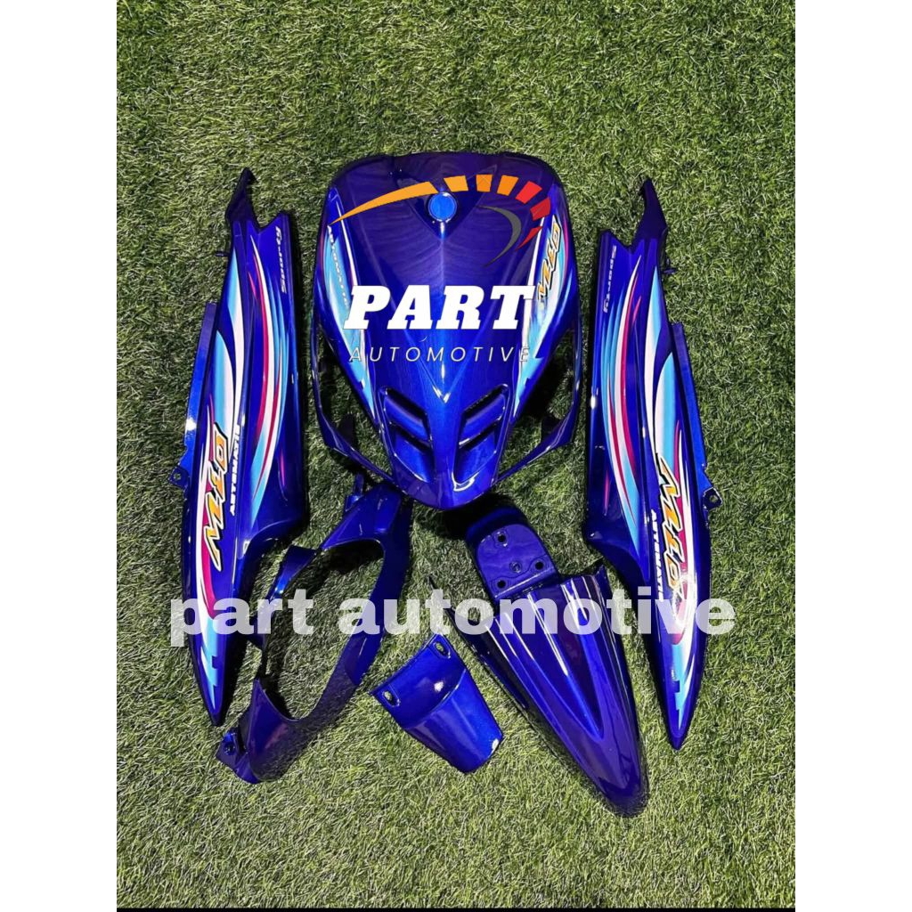 cover body full halus Mio sporty biru tua plus striping pedang
