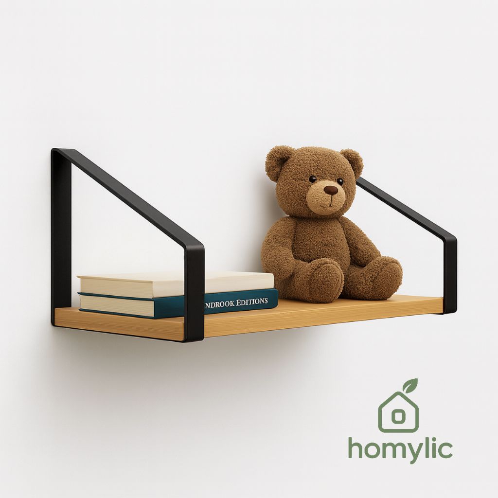 Rak Dinding Minimalis 1 Tingkat Besi Kayu Rak Pajangan Rak Buku dan Rak Dapur