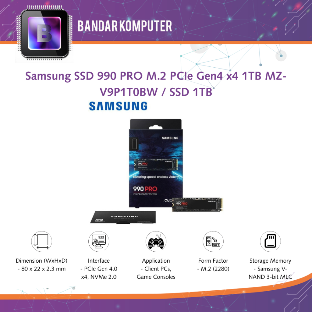 Samsung SSD 990 PRO M.2 PCIe Gen4 x4 1TB MZ-V9P1T0BW / SSD 1TB