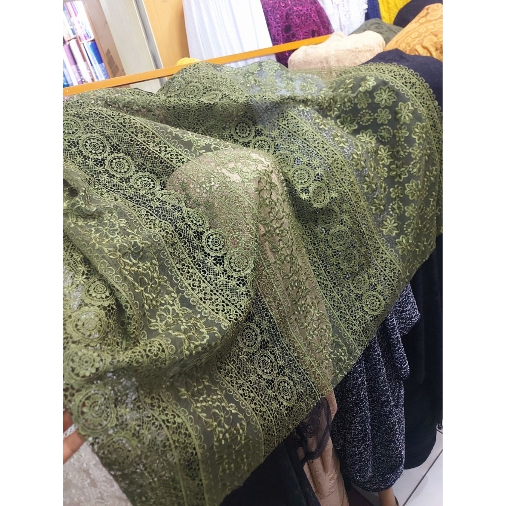 kain tile bordir Premium  - kain tile bordir mewah  - kain tile bordir original ( army) fy