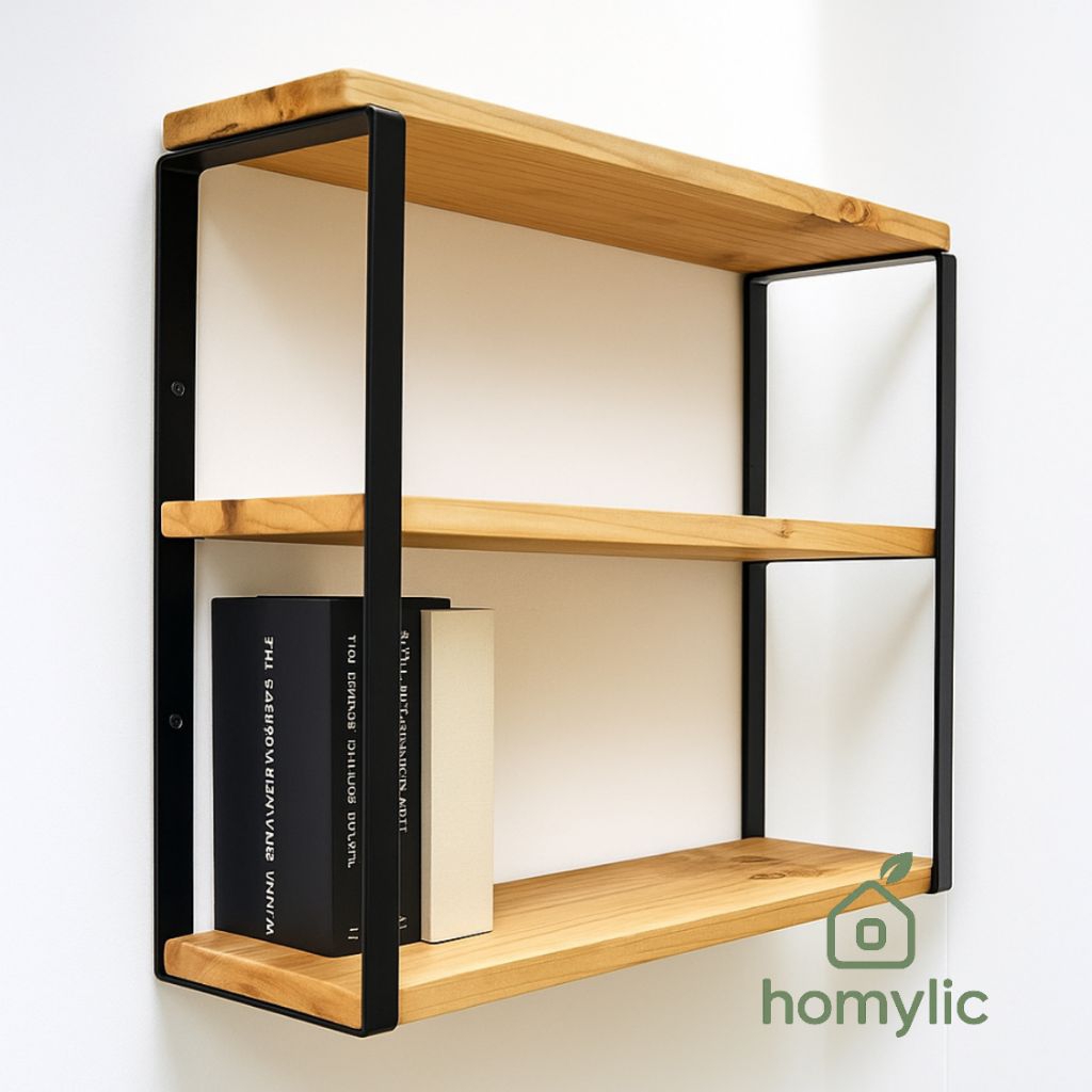 Rak Dinding 3 Susun Besi Kayu Minimalis Model Vertikal Rak Pajangan Rak Buku Rak Dapur