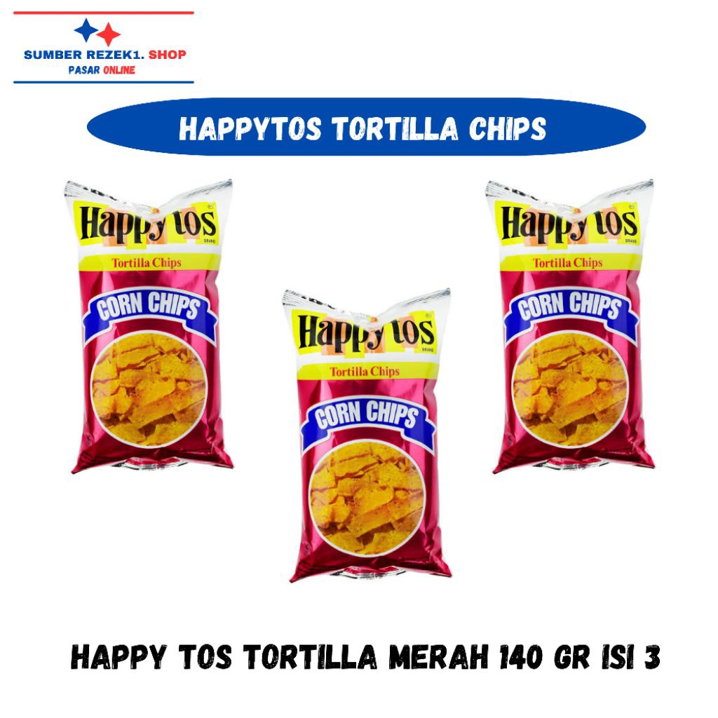 [PAKET HEMAT ISI 3] HappyTos Merah 140 Gr Tortilla Chips Snack Keripik Jagung PROMO MURAH
