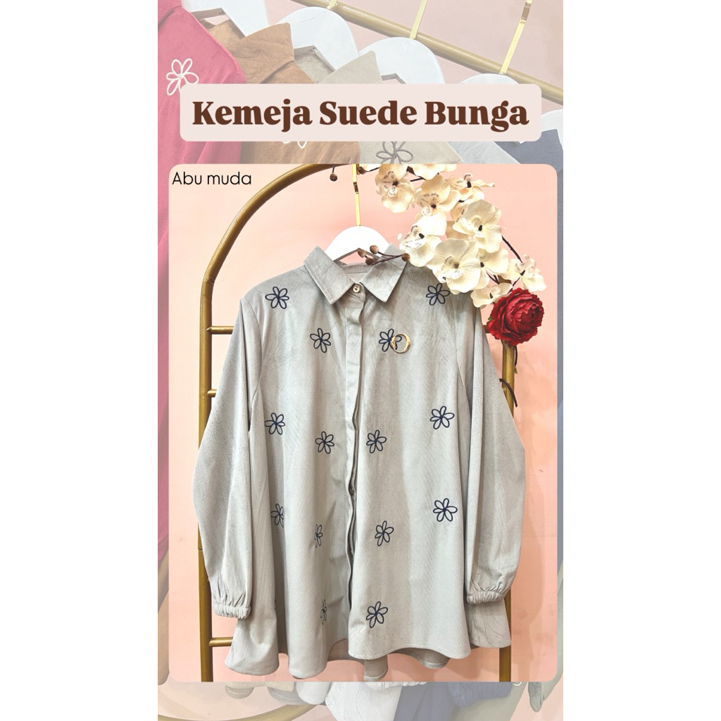 Kemeja Suede Bunga