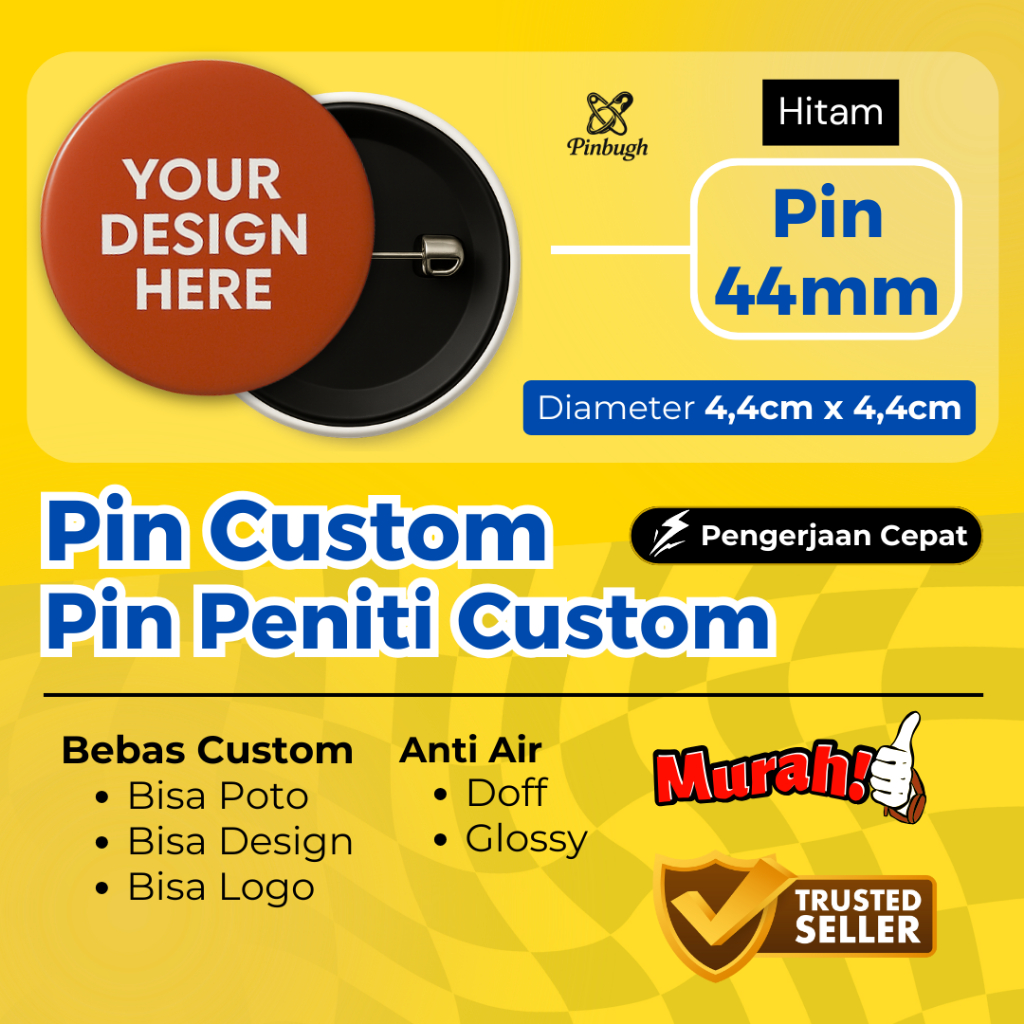 Pin Button Custom 44mm Hitam Putih Termuah | Pin Jaket Pin Tas | Pin Badge Foto Anime Kpop Meme | So