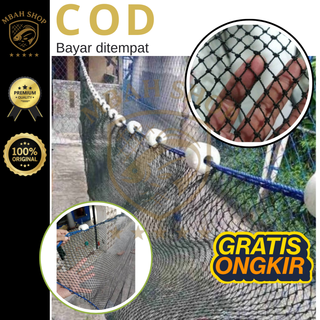 COD - Jaring Penggiring Ikan Panen  meter Ikan bahan PE D9 lubang 3inci Kasa Hijau Waring RK