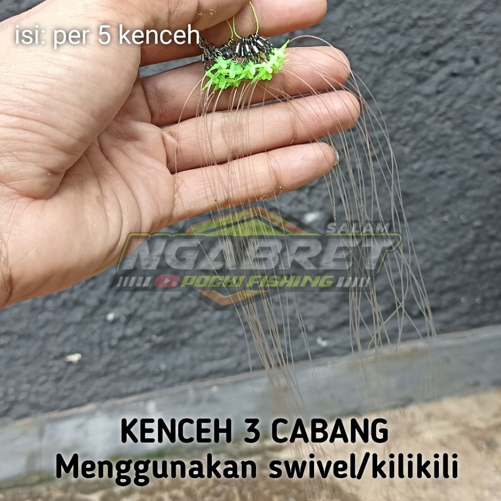 isi 10 rangkaian pancing cabang 3 menggunakan swivel/kili-kili panjang 60 cm & 50cm