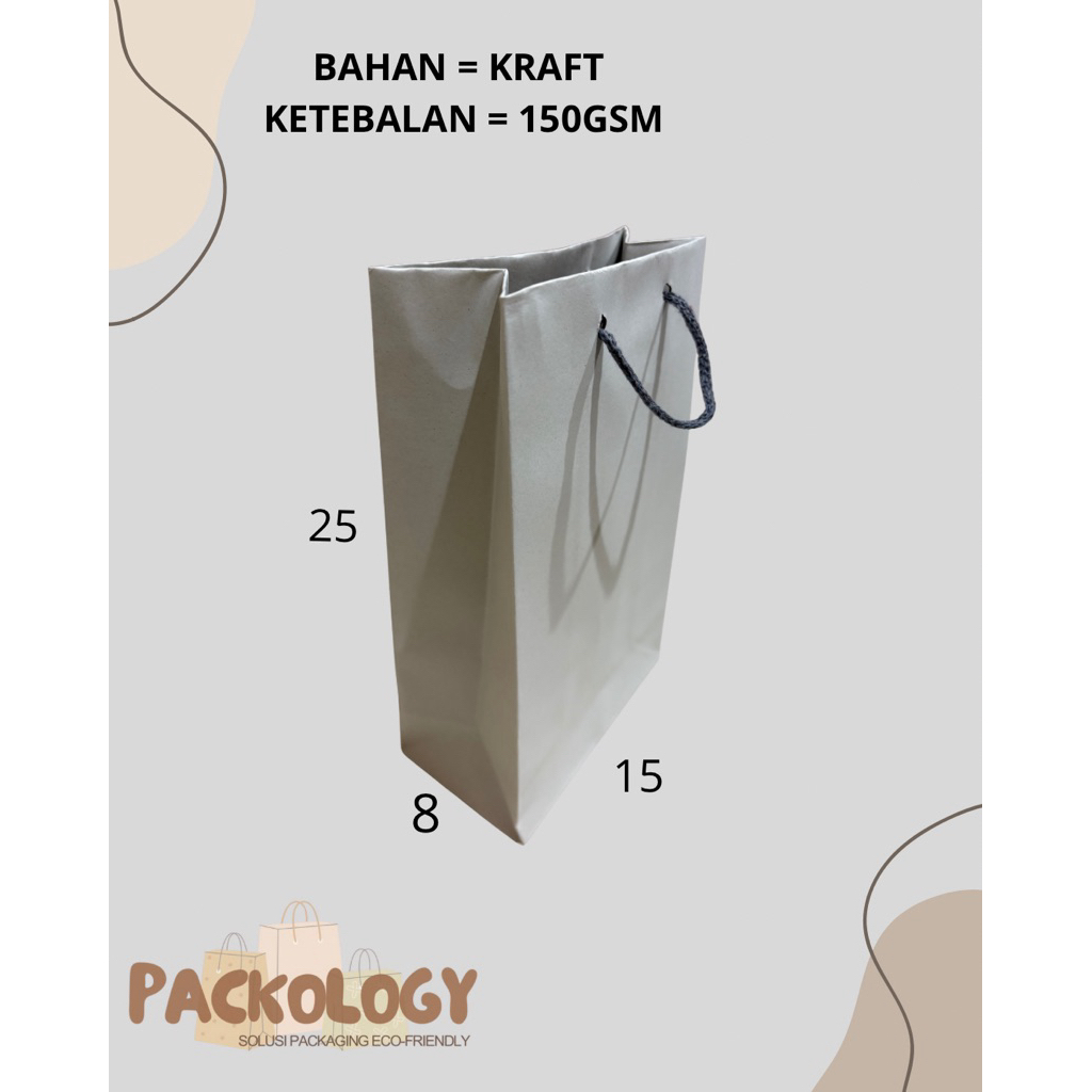 PAPERBAG KRAFT PUTIH POLOS 15X8X25 / PAPERBAG KRAFT POLOS / PAPERBAG PUTIH POLOS / PAPERBAG PUTIH / 
