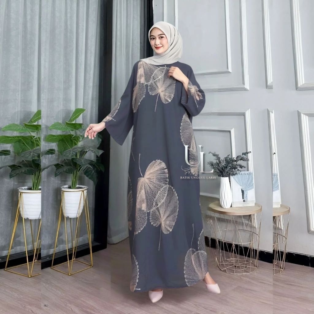 Gamis Kaftan Motif Lula Ld 180 cm Premium Rayon Super Jumbo Adem untuk sehari - hari atau Pengajian 