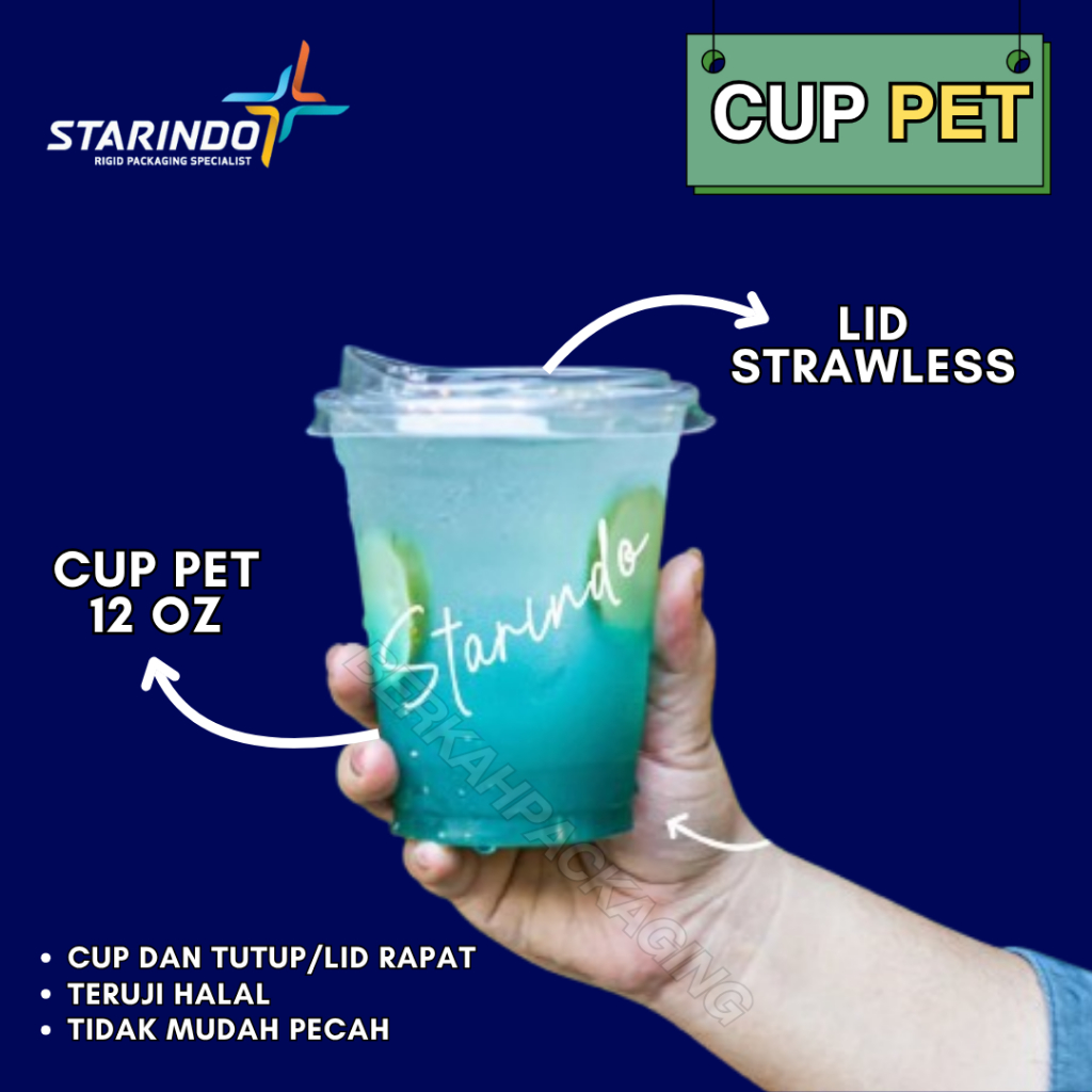 GELAS PLASTIK PET 12 OZ + TUTUP/LID - STARINDO