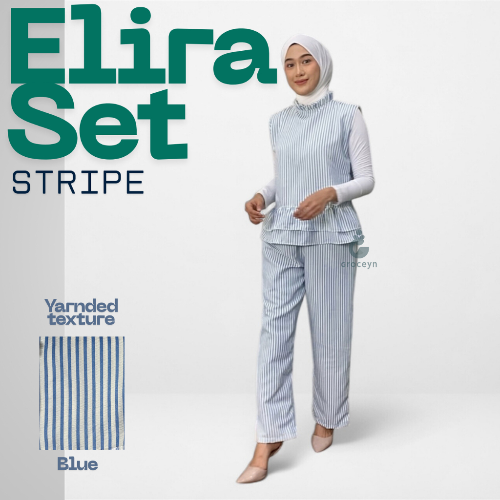Elira Set Stripe Wanita Salur Pants Celana Panjang Kuliah Motif Garis Kulot Pinstripe