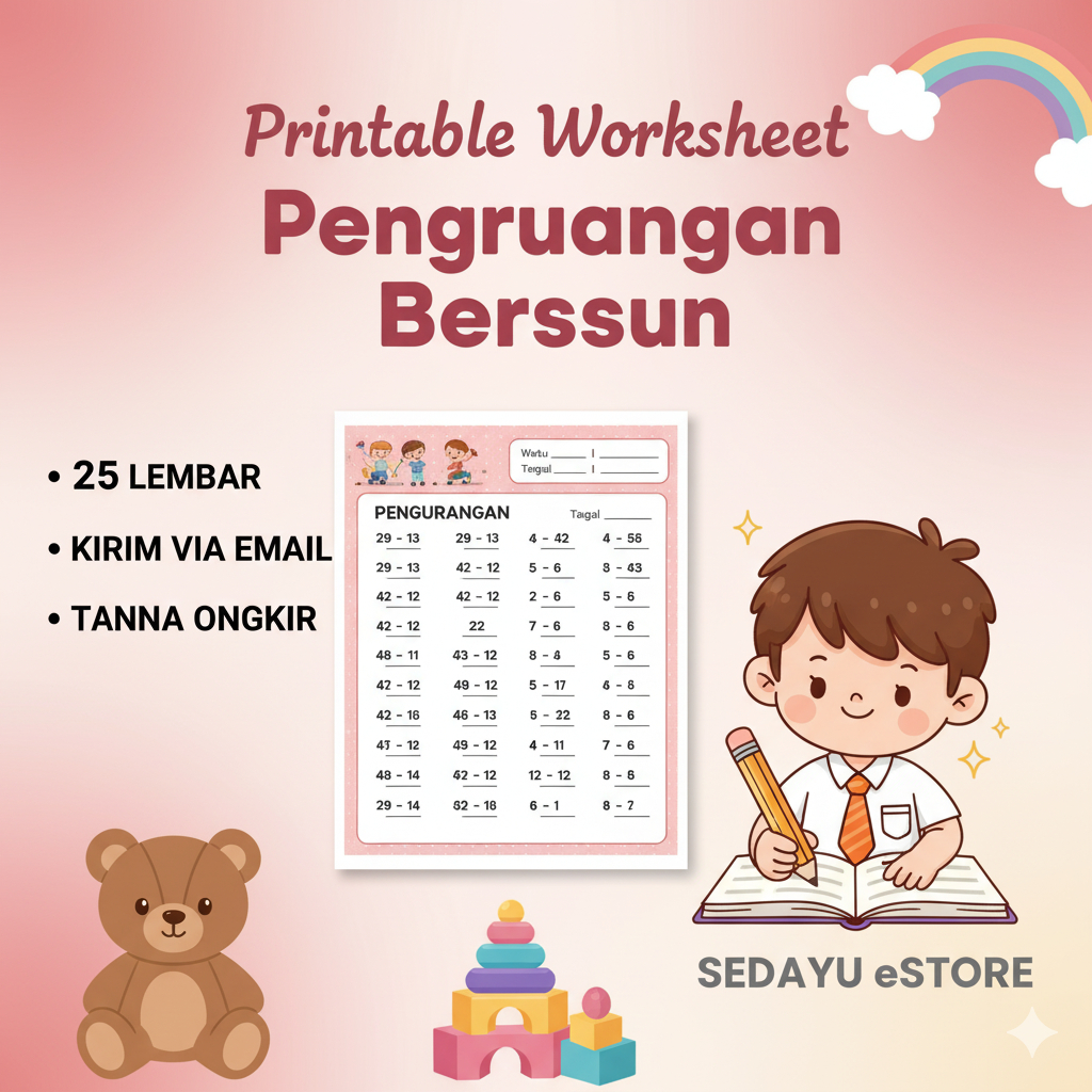 worksheet 25 lembar worksheet belajar pengurangan bersusun untuk anak SD - Printable Worksheet