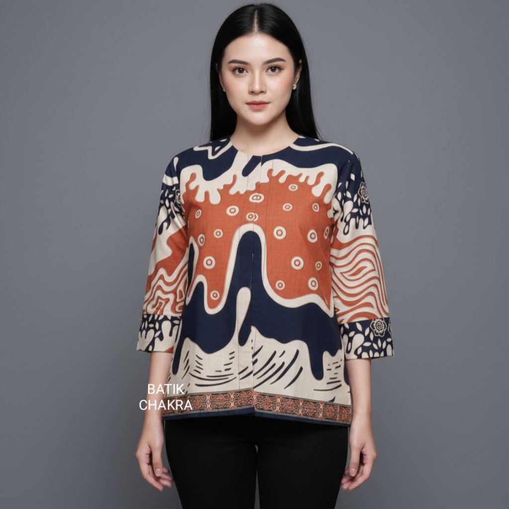 Blus batik wanita modern bahan katun lapis full trikot