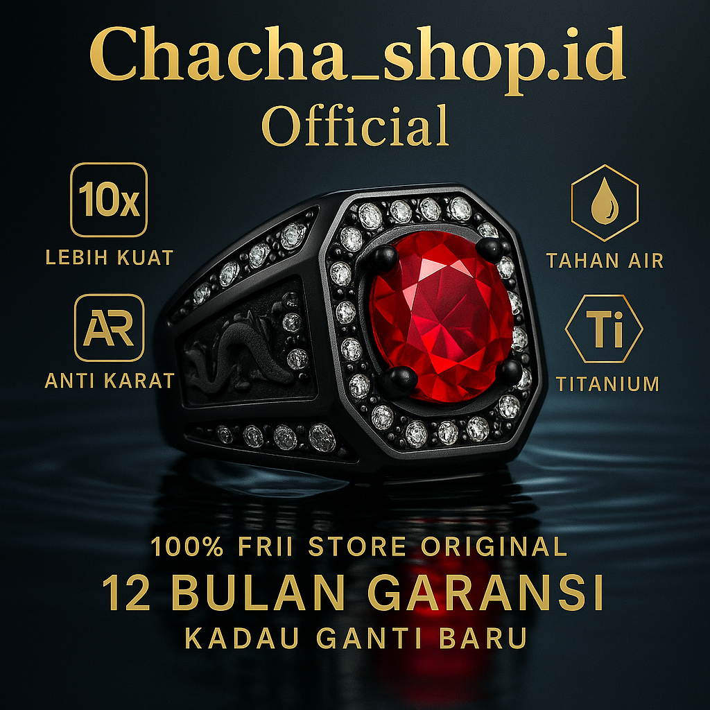 Cincin Titanium Pria Edisi Premium Batu Ruby – Cincin Batu Akik Pria | ChaCha_Shop.id Official