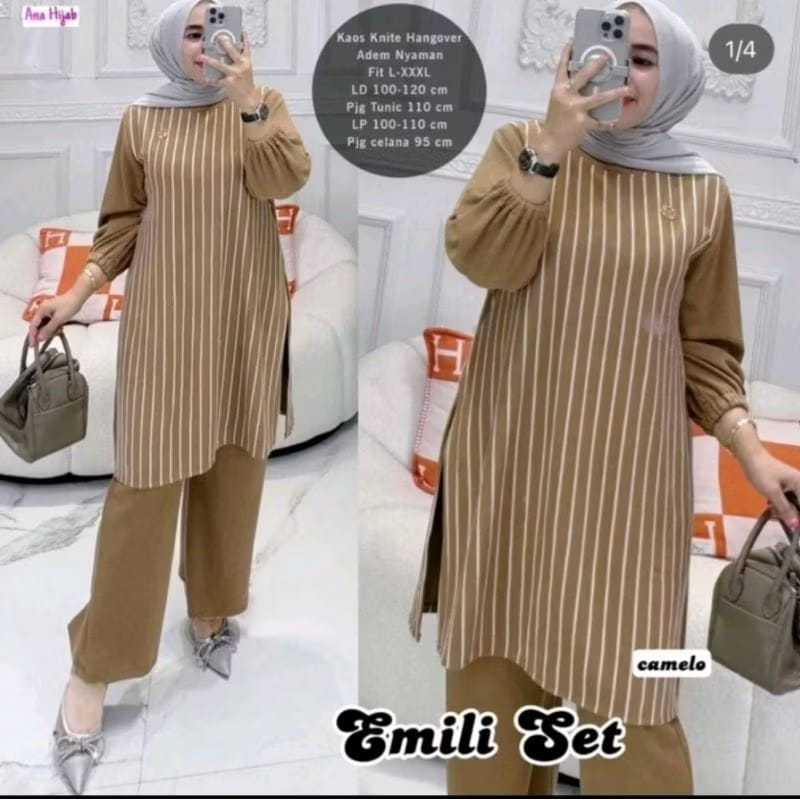 LD 110 120 130 CM XL XXL XXXL HEYUN SET JUMBO BAJU SETELAN TUNIK MOTIF SALUR BAHAN KNIT PREMIUM ONES