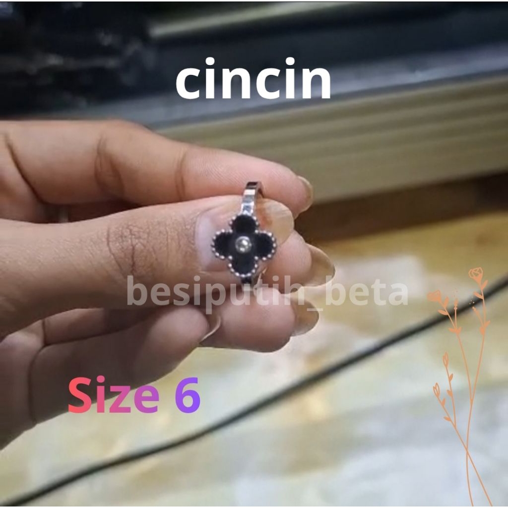 cincin besi putih ambon bunga hitam / cincin besi putih asli
