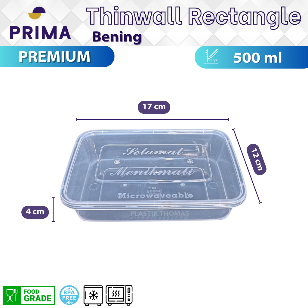 Ecer Thinwall Rectangle 500 ml Bening untuk Kotak Makan