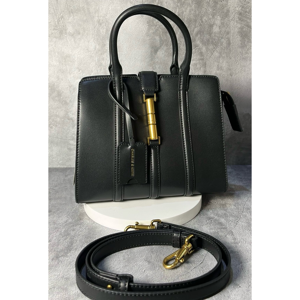 Pedro Top Handle Bag - Black & Beige (100% Original)