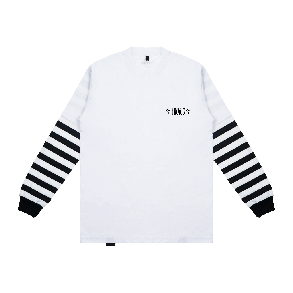 Troy Company Double Sleeve White Stripe Doing My Best - Kaos Lengan Panjang Kaos Putih Stripe DSD 3396